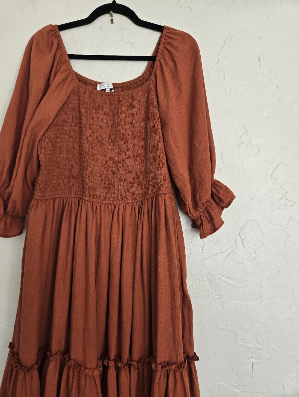 Ivy City Co Orange Smocked Lani Spice Dress, XL - Picture 3 of 10
